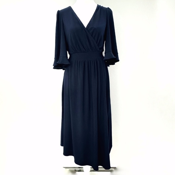 Eliza J Faux Wrap Dress Flutter Sleeve Elastic Waist V-Neck Surplice Bodice 10 - Picture 1 of 11